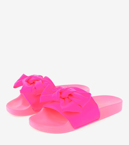 Růžové žabky s mašlí neon MU-6