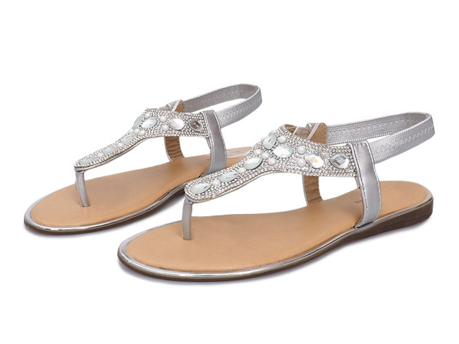 Stříbrné ploché sandály s diamanty Larissa